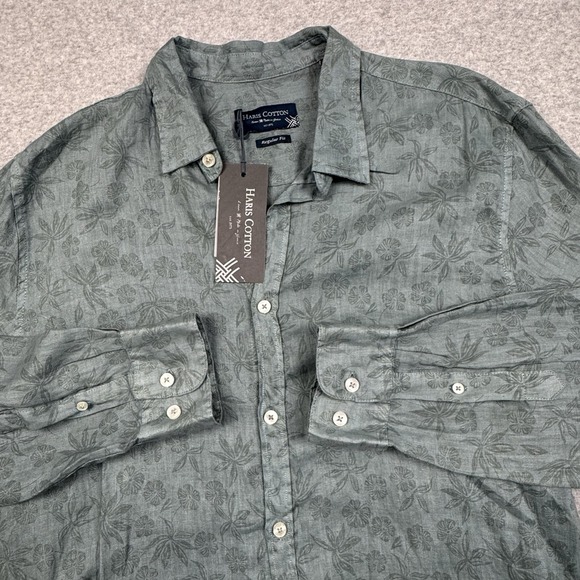 Haris cotton Greek linen Shirt Mens Medium Floral Button Up Hipster Smart Casual - Picture 1 of 7